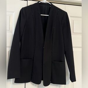 Tahari Black Cross Stitch Inset Collarless Knit Blazer Jacket Women’s Size 4